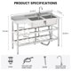 thumbnail image 2 of 47in stainless steel utility free standing double bowl commercial kitchen con workbench faucet laundry con almacenamiento shelve para indoor outdoor, 2 of 7