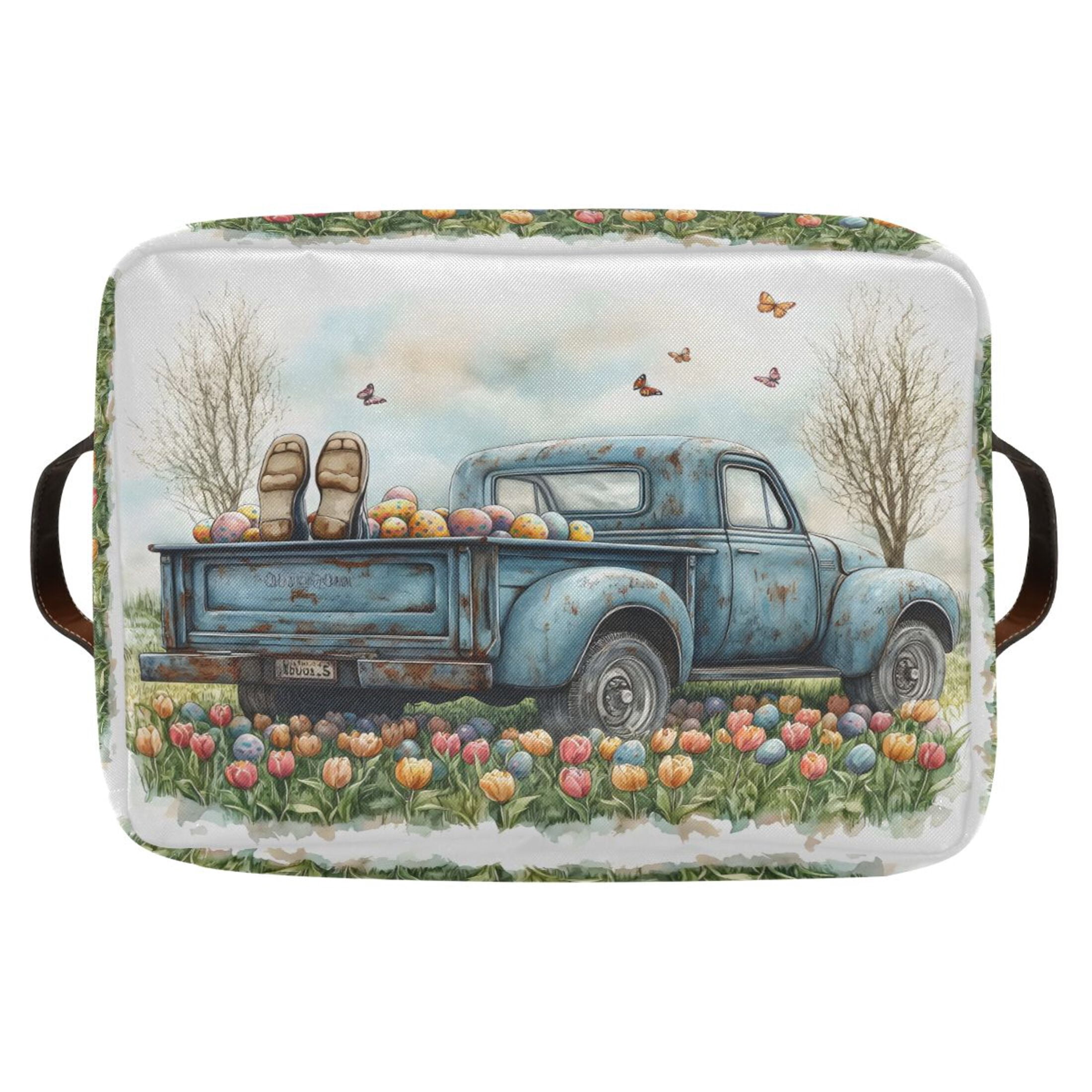 Ryvnso Truck Easter Storage Basket Large Bin Foldable Boxes Toys Organizer 14.2x10.2x8.3in 2 PCs