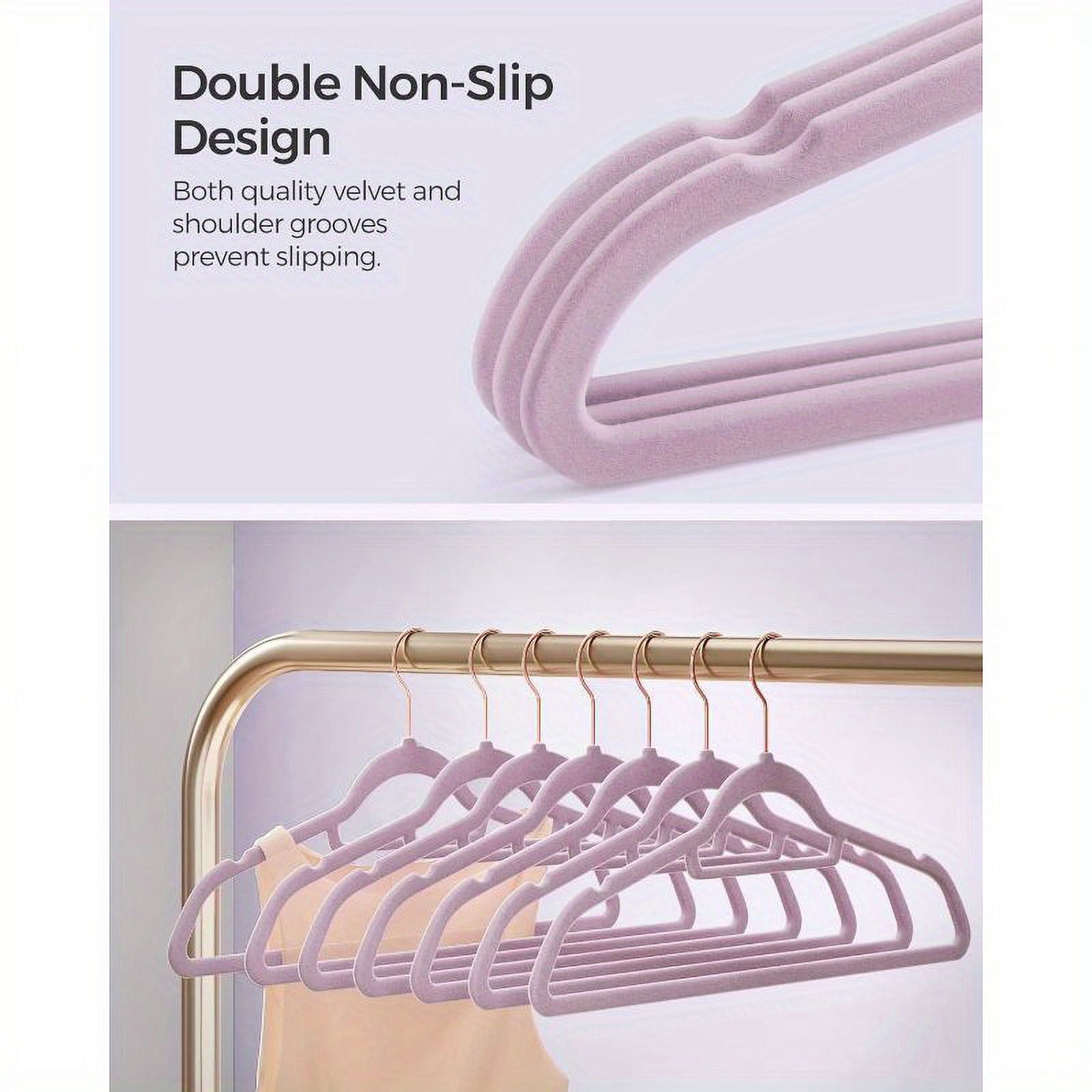 Velvet Hangers, Set of 50 Clothes Hanger with Rose Gold Swivel Hook, Non-Slip, and Space-Saving, 0.2-Inch Thick, 17.1-Inch Long for Coat, Shirt, Dress, Pants, Tie