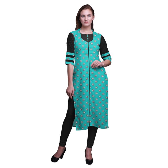 Bimba Kurti Droit Imprimé Décontracté Manches 3/4 Robe Longue Kurta pour Femmes