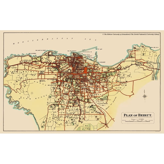 Historic Map - Beirut Lebanon - Palmer 1851 - 23 x 36.46 - Vintage Wall Art