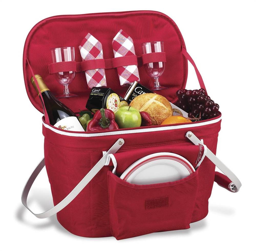 Collapsible Insulated Picnic Basket for Two in Red