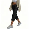 thumbnail image 6 of SAWOBUUN Womens Faux Leather Capri Pants High Waisted Straight Leg Cropped Trousers Soft Trendy Lounge Pants, 6 of 9