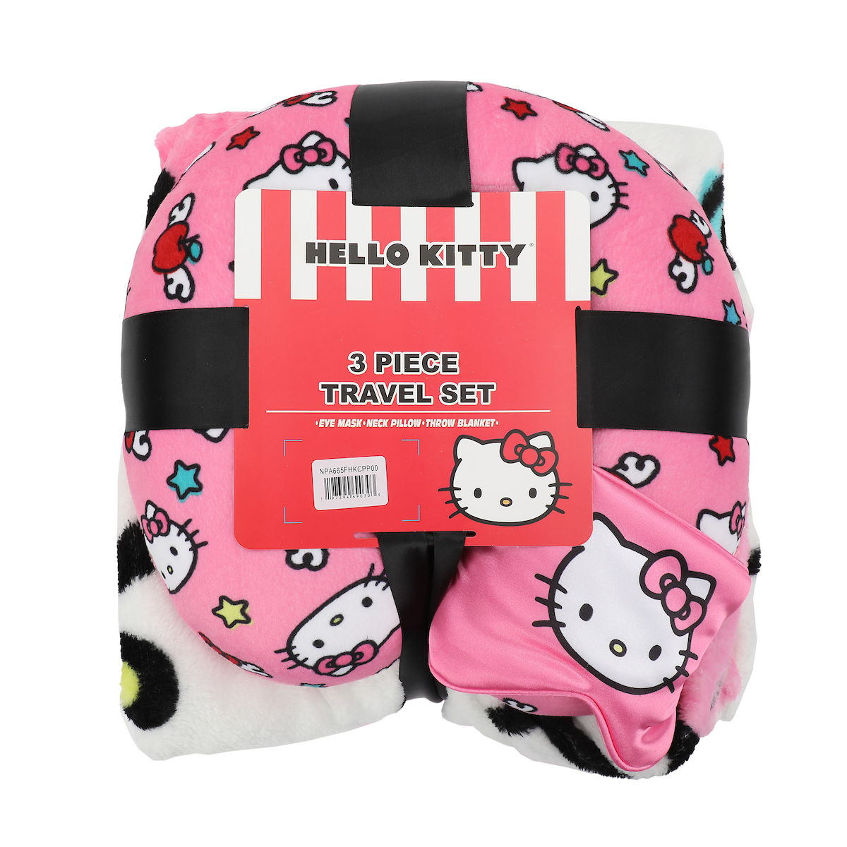 Bioworld Hello Kitty Travel Set, Neck Pillow, Eye Mask, Throw