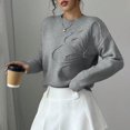 thumbnail image 2 of Women's 3D Floral Applique Crew Neck Sweater Long Sleeve Drop Shoulder Pullover Elegant Knit Top, 2 of 8