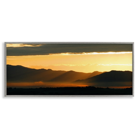 Stupell Industries Traditional Sun Rays Over Mountains Gray Framed Giclee Art, 24 x 10, by Noah Bay