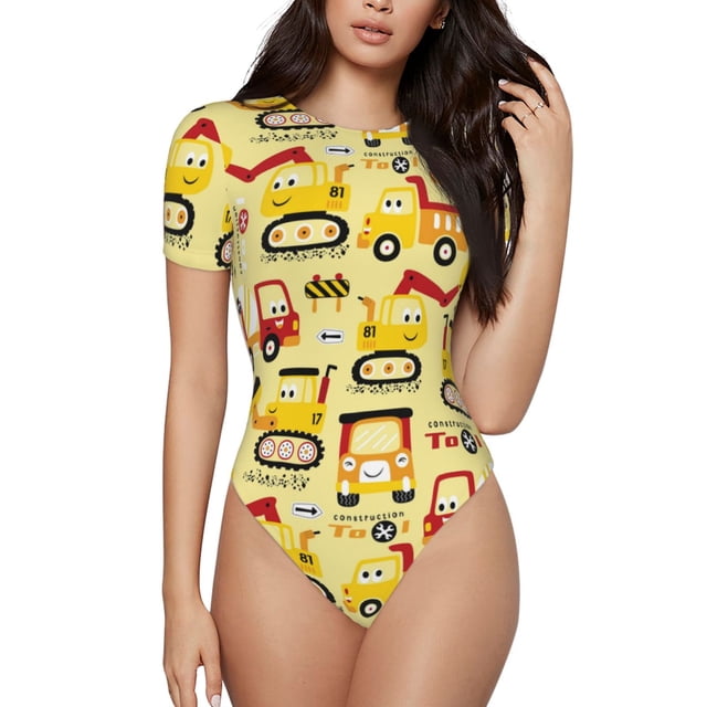 Saiise Motif Véhicules de Construction Amusants Grenouillère à Manches Courtes Col Rond Pyjama Extensible avec Fermeture à Pression-Grand