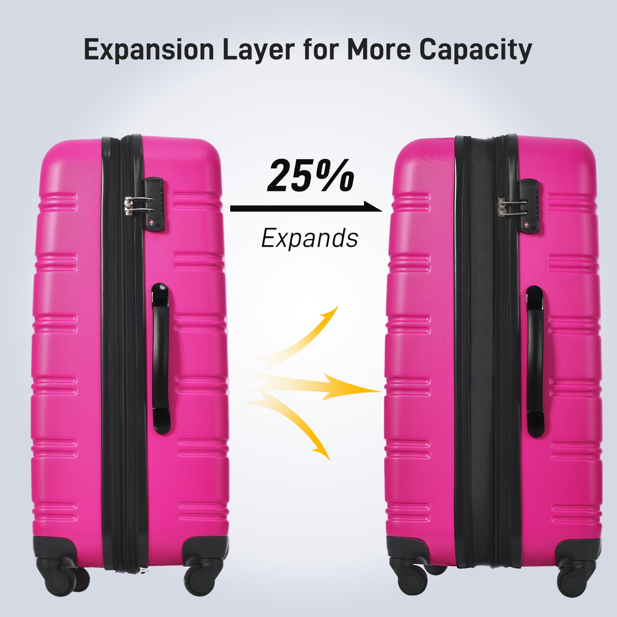 Euroco 3 Piece Luggage Sets with Spinner Wheels, ABS Expandable Hardshell Lightweight Suitcase Set with TSA Lock, Carry On Travel Luggage,Checked Large Suitcase(20"/24"/28"),Pink