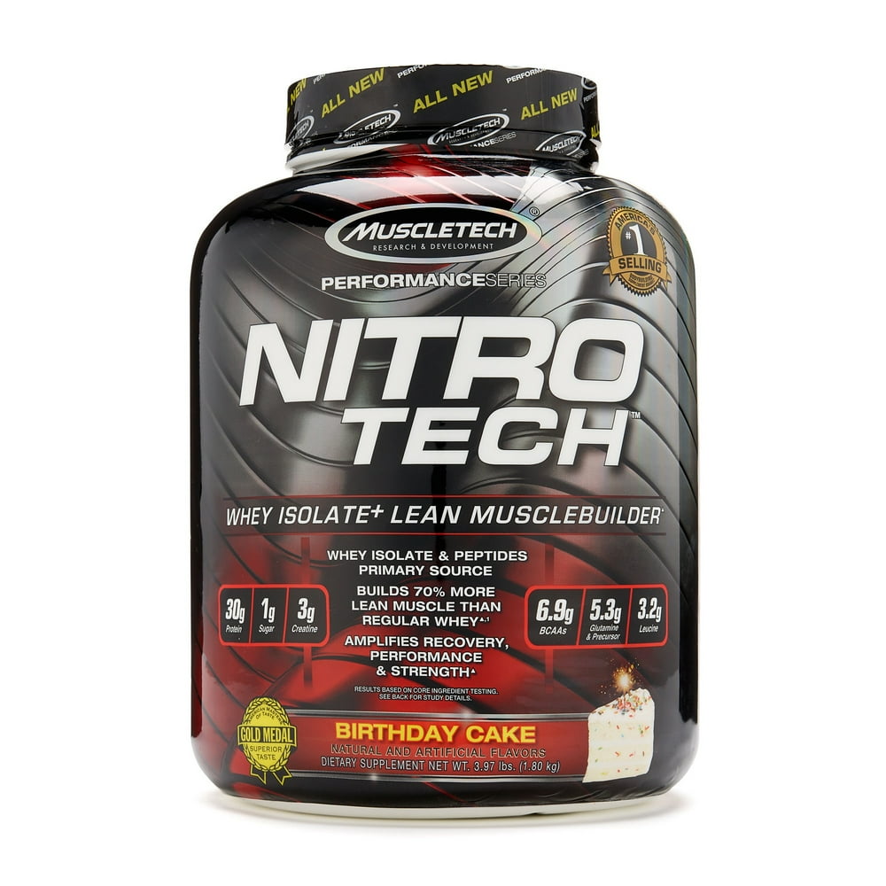 MuscleTech Nitro Tech Protein Powder, Vanilla Birthday Cake, 4 Lb