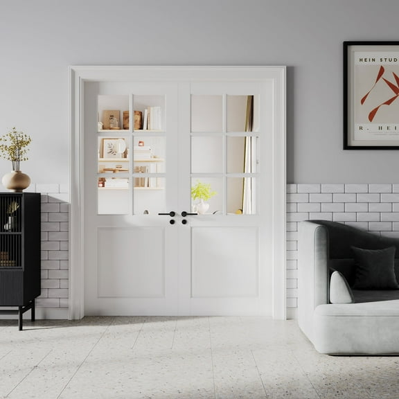 56" X 80" Clear Glass 6-Lite Prefinished Double Slab Door