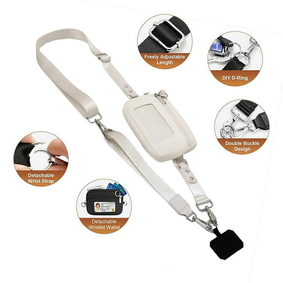 Clip and Go Strap for Phone with Wallet Crossbody, Phone Lanyard Detachable Zippered Pouch, ID Window & Card Slots, Adjustable Strap for All Phone