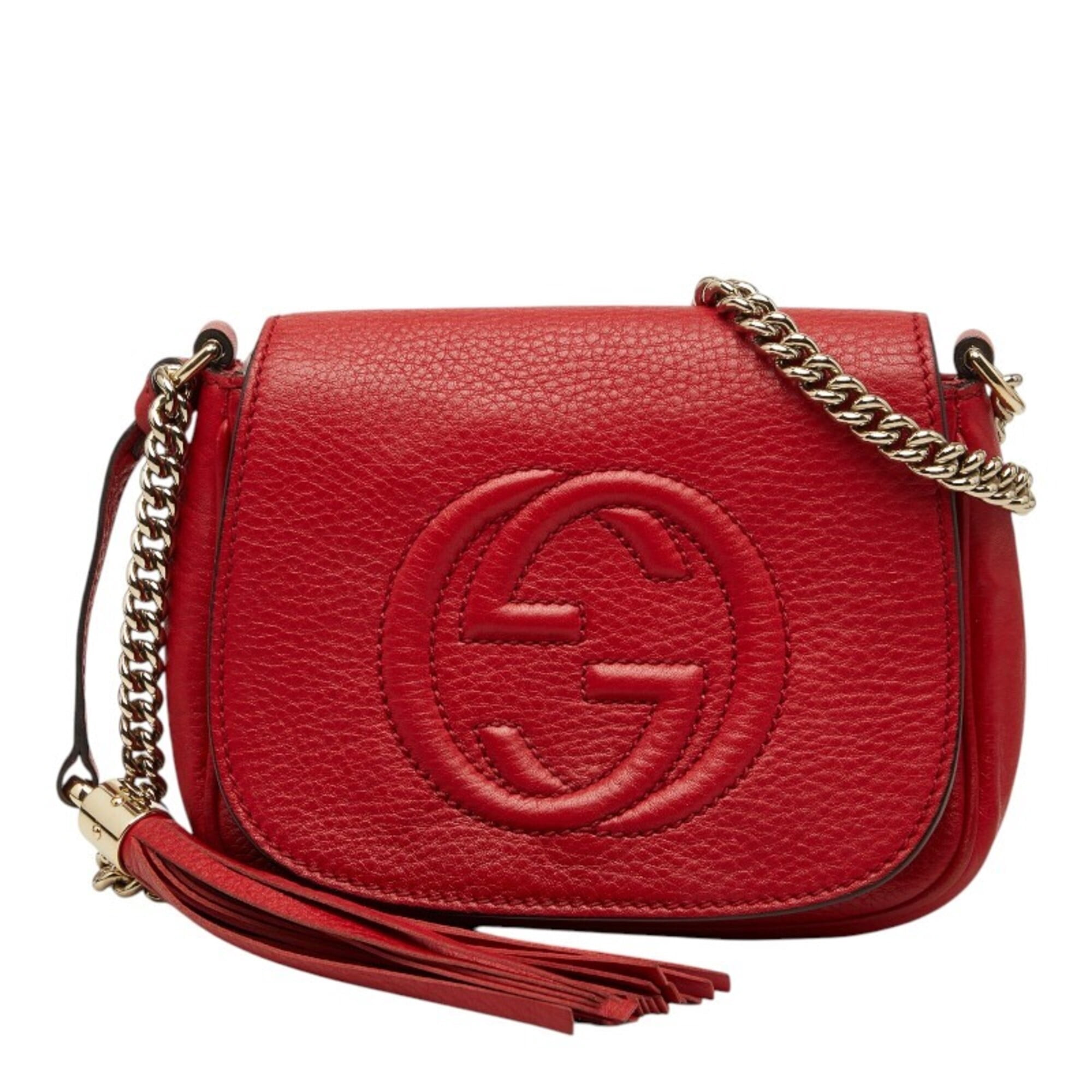GUCCI　ソーホー　ケース　レザー　ラウンドファスナー　レッド Pre-Owned Gucci Soho Interlocking G Chain Shoulder Bag 323190 Red