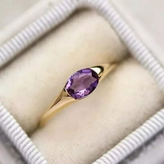 Lab Created Amethyst Oval Cut 1Ct Women's Engagement Ring 14K Yellow Gold Plated