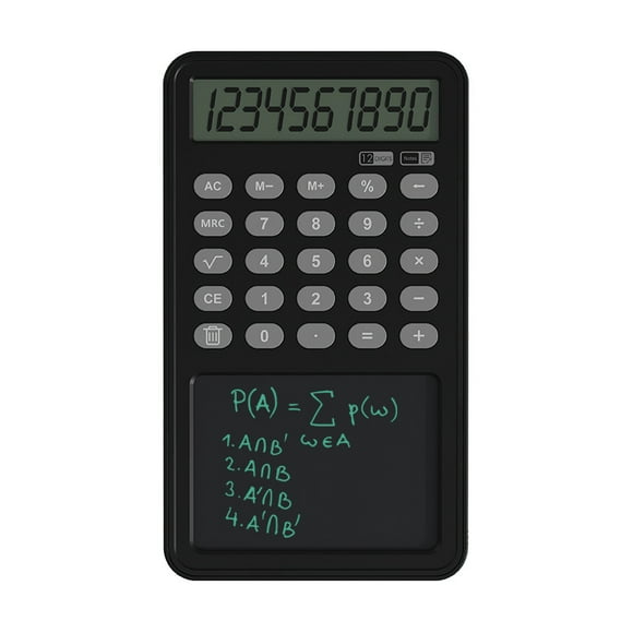 Basic Calculator Notepad with LCD Writing Tablet, Rechargeable 12 Digit Display DrawingMemo PadsPlanning Boards, Hand-held for Daily Office(Black)