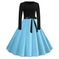 thumbnail image 4 of SDNall Pin Up Dresses for Women Polka Dot Zipper Long Sleeve Party Evening Dress Cocktail Pleated Prom Dresses with Belt 2024 (Light Blue,Sizes：S-XXL), 4 of 8