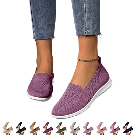 YOUYEDIAN Mesh Walking Orthopedic Shoes for Women Slip-on Sneakers,Non-Slip Breathable Athletic Comfortable Lightweight Flat Loafer Nurse Shoes (Purple, 7.5 Wide(EU-39))