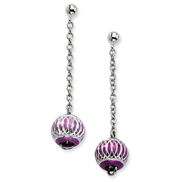 Stainless Steel Purple Bead Post Dangle Earrings Drop