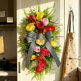 thumbnail image 4 of KoiLife 20" Colorful Floral Swag Wreath with Red Yellow Pink Roses and Black White Striped Bow Artificial Greenery Swag for Front Door Spring Home Porch Indoor Outdoor Decorations, 4 of 8