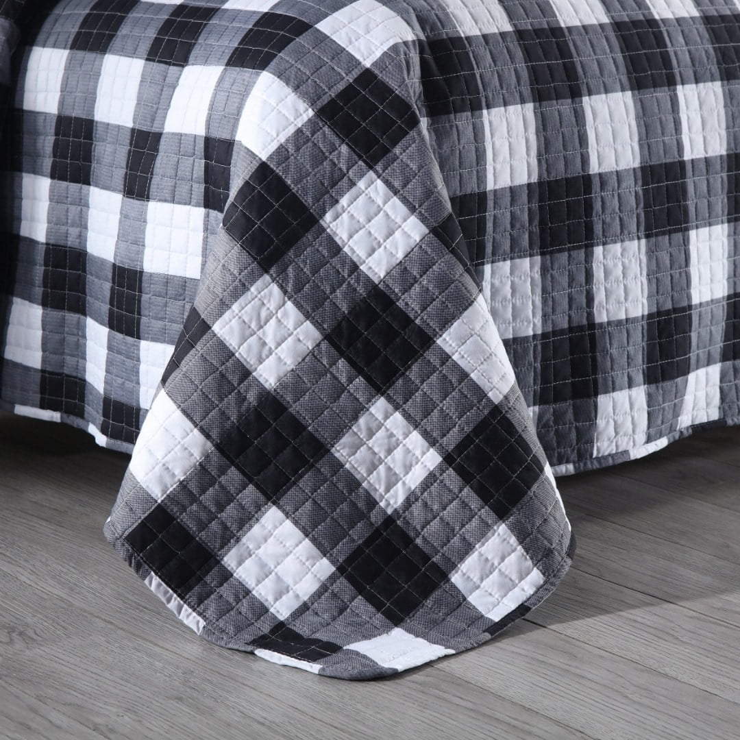 MarCielo  3Pcs Buffalo Plaid Check Quilt Bedspread Set B020 King