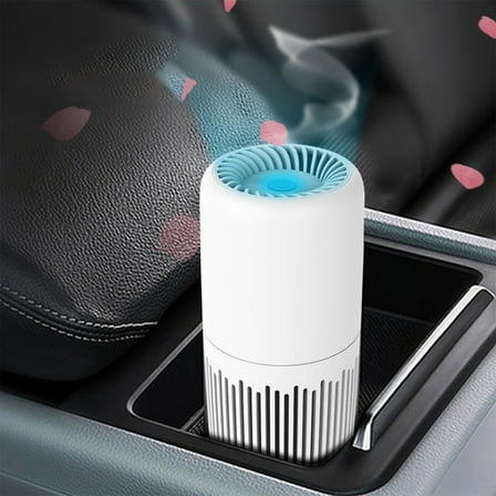 Xecvkr Car Air Purifiers Car Air-Cleaner Light 3-Stage Filtration for Smog Dirt Pet Hair, Mini USB Powered, White, 6.22x2.75 Inches, 0.558lb