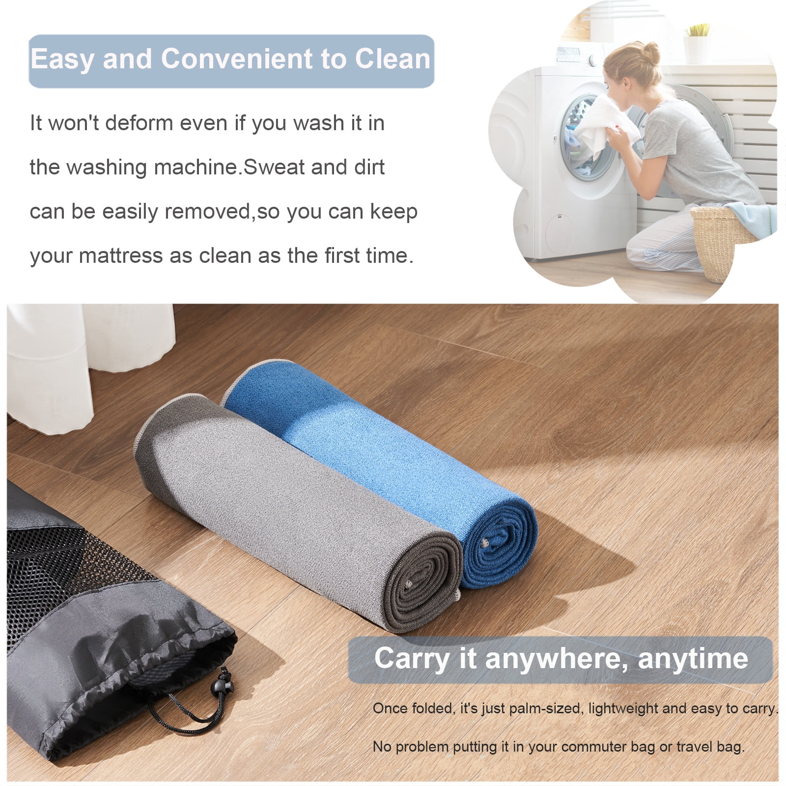 YR Yoga Mat Towel with Alignment Lines, 72''x24'' Non Slip Hot Yoga Towels for Gym Pilates with Carrying Bag, Blue