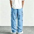thumbnail image 3 of Boys Wide Leg Cargo Pants, Children Elastic Waist Casual Trousers with Cargo Pockets for Kids Hiking Outdoor Daily Activities Pants Blue 9-10T, 3 of 8