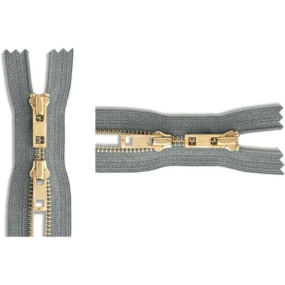 YKK #5 Medium Weight Brass "2-Way" Closed Bottom Coverall Zipper - Color: Grey #578 - Made in The United States (1 Zipper Per Pack) (22" Inches)