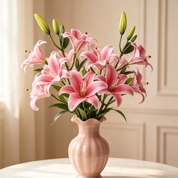 Artificial Lily 3 Heads Fake Lily Artificial Flower Wedding Party Decor Bouquet Home Hotel Office Garden Craft Art Decor 31.5''