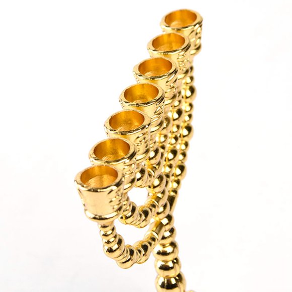2X Golden Jewish Menorah Candle-Holders Religions Candelabra Hanukkah Candlesticks 7 Branch Menorah -L