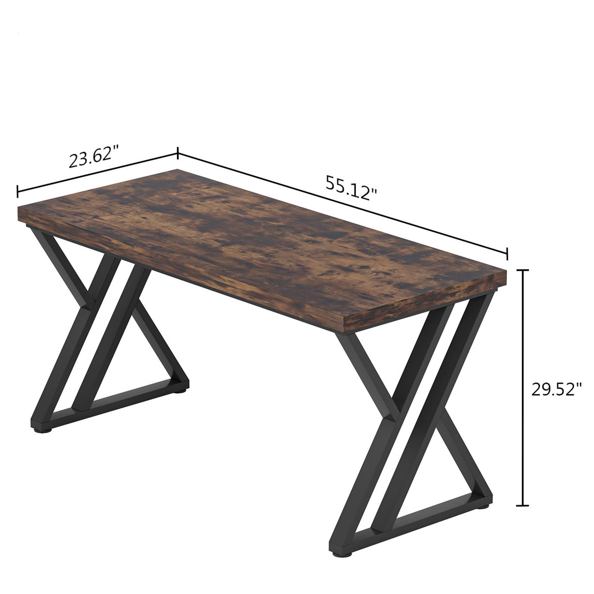 MAYEERTY 55 Inch Heavy Duty Industrial Computer Desk, Rustic Wood Z-Shape Steel Leg Writing Table with Adjustable Foot Pads
