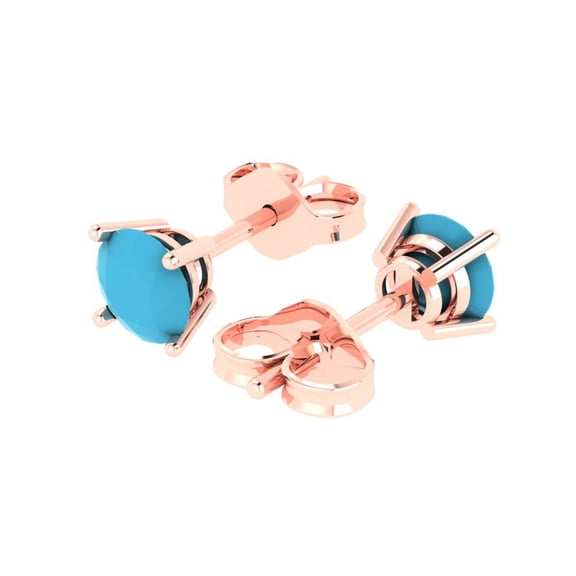 2.0 Ct Round Cut Studs Blue Turquoise 14K Rose Solid Solid Gold Everyday Dainty Earrings Push Back