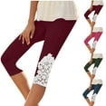 thumbnail image 2 of Maean Capris Pants for Women Ultra Thin Stretch Knee Lace Patchwork Trim Leggings Printed Capri Trousers, 2 of 4
