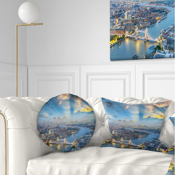Designart Tower Bridge Area and City Light - Cityscape Photo Throw Pillow - 12x20
