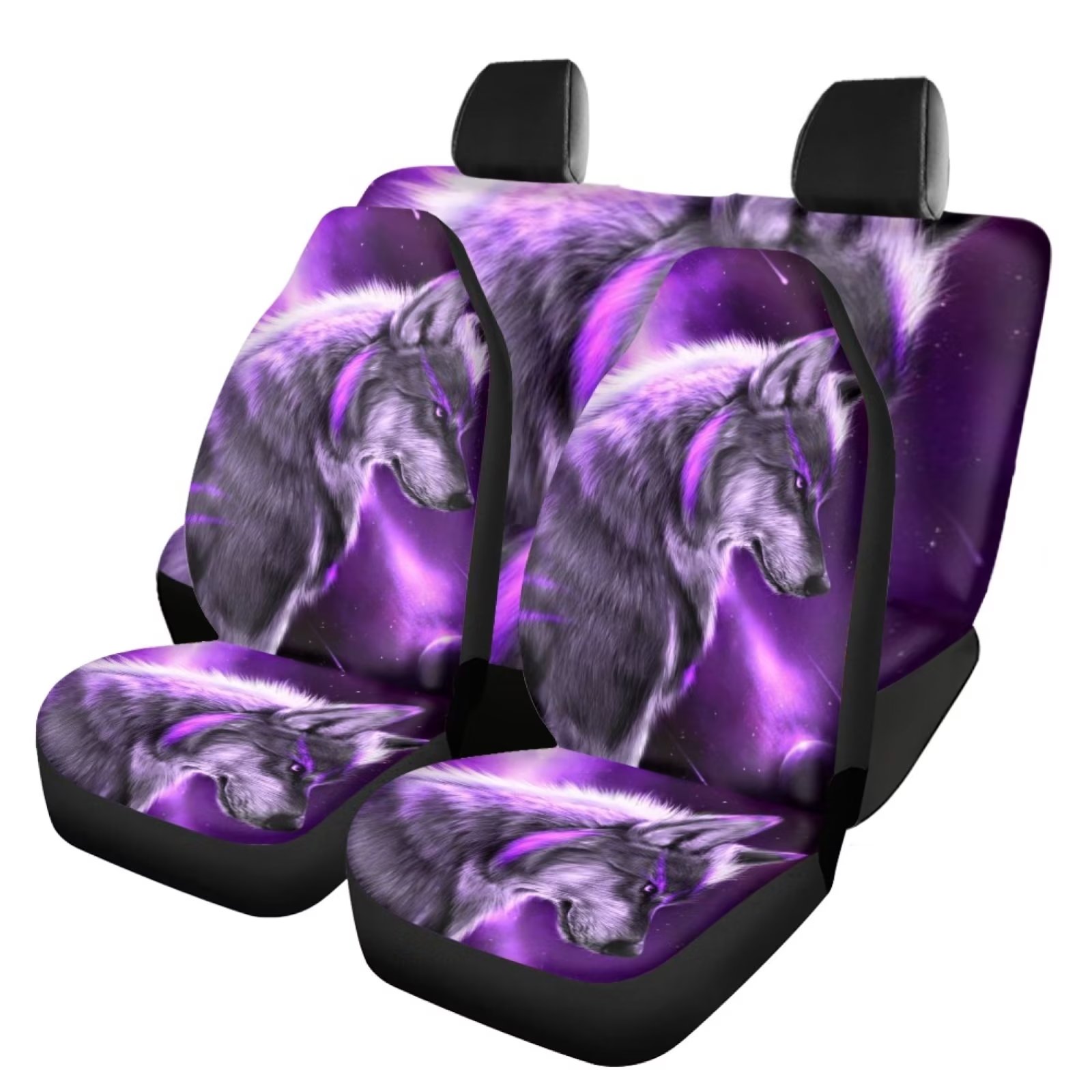 Diaonm Car Seat Covers Women Full Set 4 pcs Purple Wolf Printed Bucket