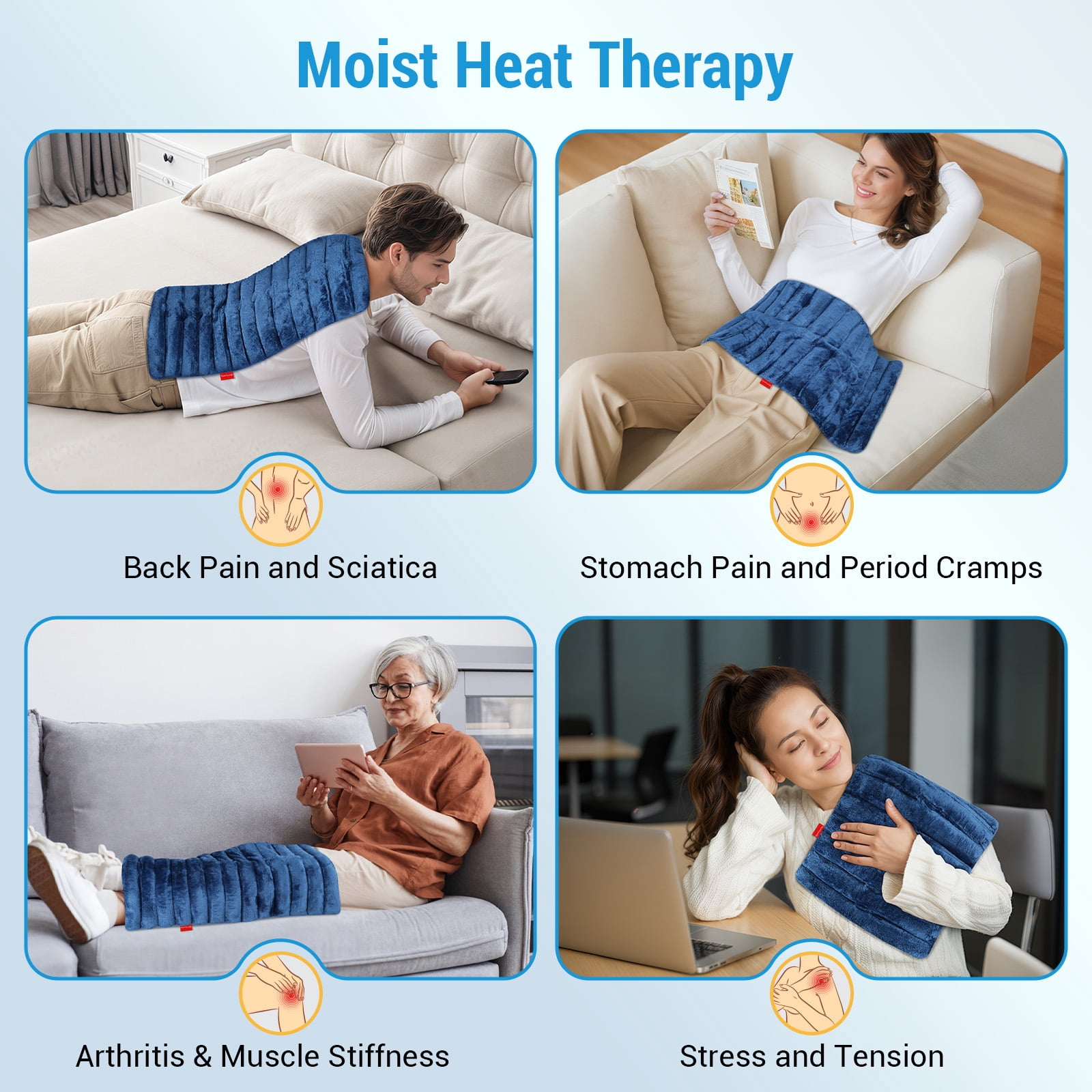 Comfytemp XL Weighted Microwave Heating Pad with Flaxseed, 12"x24" Warm Compress, Blue