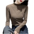 thumbnail image 3 of Blmnix Khaki Women Workout Tops Base Layer Slim Outfits Clothes Shirts for Women Dressy Casual Long Sleeve High Neck Blouses, 3 of 4
