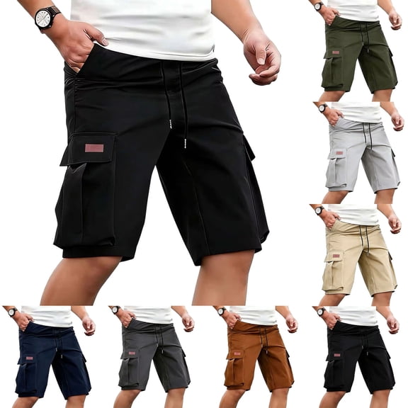 FRSASU Men's Cargo Shorts Drawstring Stretch Elastic Waist Casual Work Short with Multi Pockets Navy