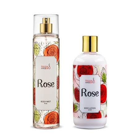 Rose Spa Gift Set with Body Lotion and Body Mist, Floral Bath and Body Set, Relaxing Self Care Skincare Gift
