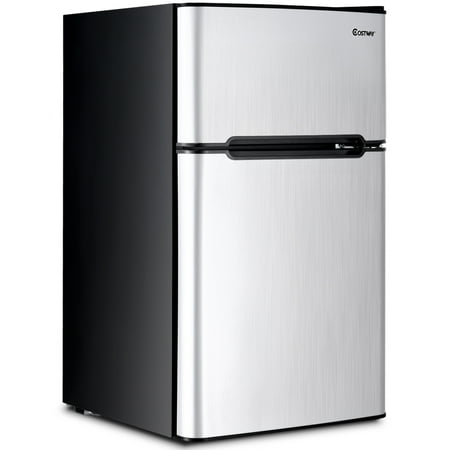 Costway Stainless Steel Refrigerator Small Freezer Cooler Fridge Compact 3.2 cu ft. (Best Rated American Fridge Freezer)