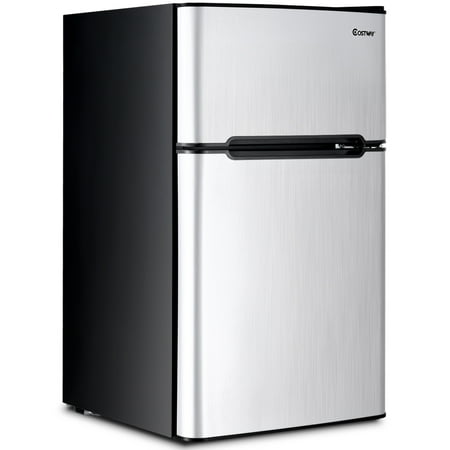 Costway Stainless Steel Refrigerator Small Freezer Cooler Fridge Compact 3.2 cu ft. Unit