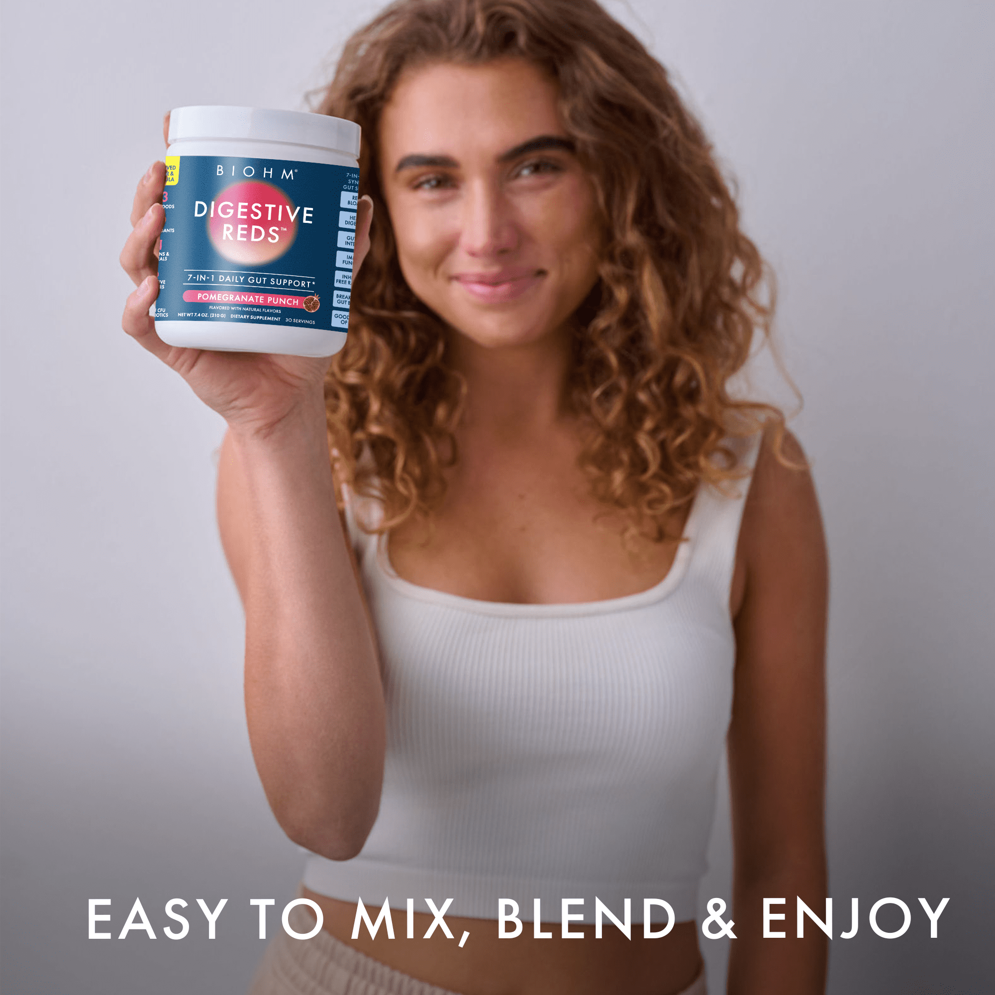 BIOHM Digestive Reds Powder, Probiotics, Red Berry Flavor, 7.4 oz, 30 Servings (Unisex)