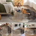 thumbnail image 5 of Abstract Brown Paint Round Rugs for Living Room 3ft Vintage Wood Gradient Mottled Art Non Slip Circle Rug Washable Low-Profile Indoor Carpet for Bedroom, Dining Room, Bathroom, 5 of 9