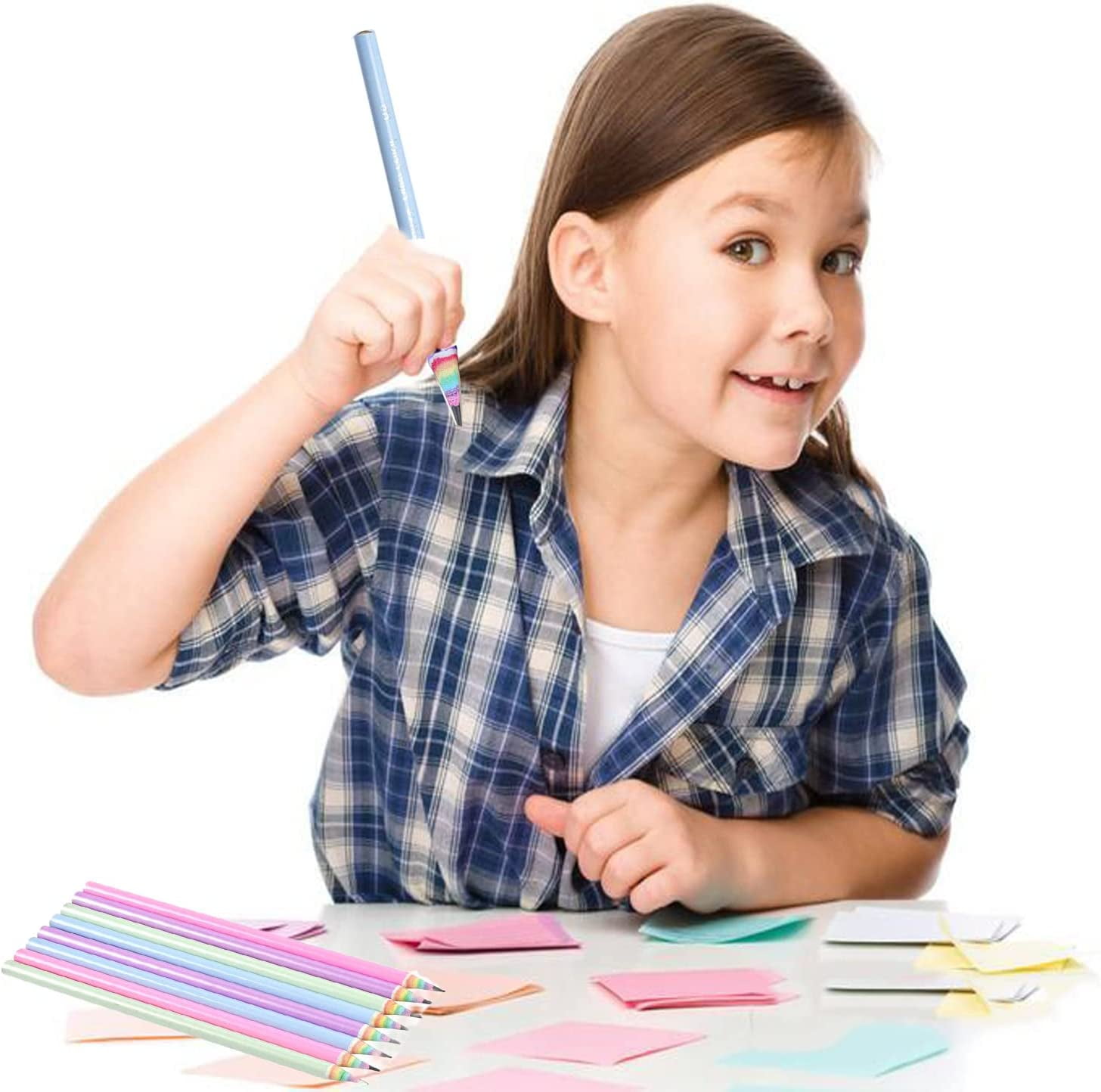 Baker Ross AT962 Rainbow Pencil Set - Pack of 12, Ideal for Kids School Set, Homework, School Classwork, Party Bag Filler and Small Gifts