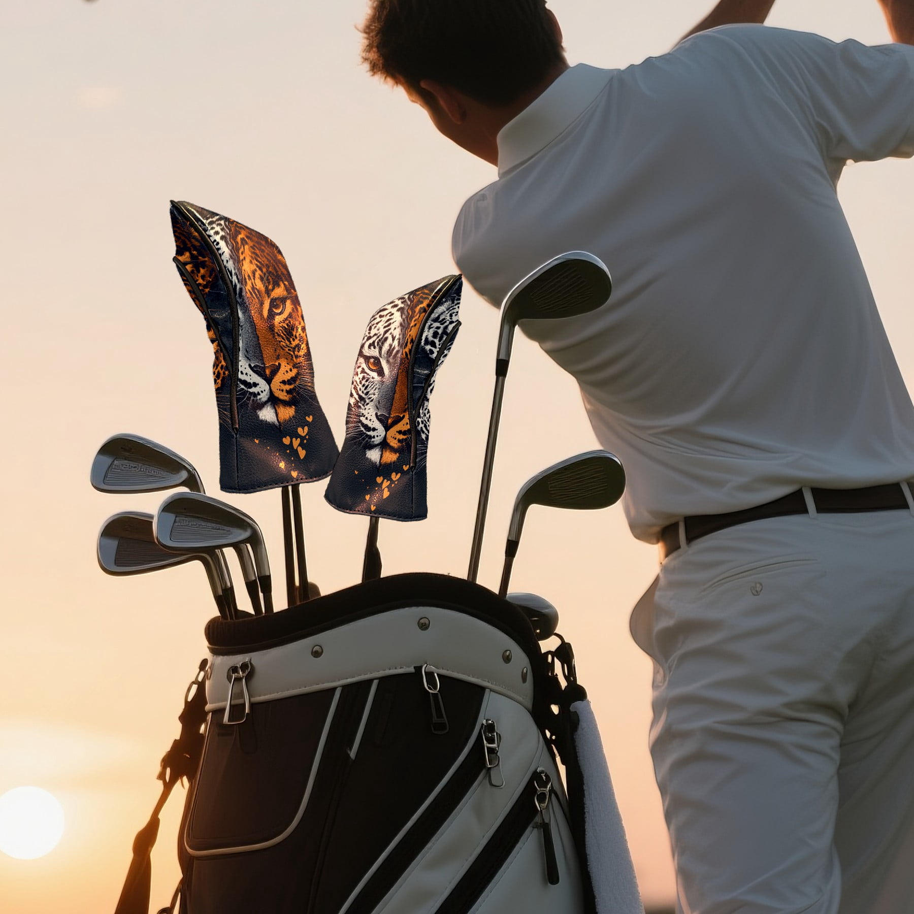Golf Club Covers PU Leather Waterproof Head Covers for Fairway Woods Hybrids