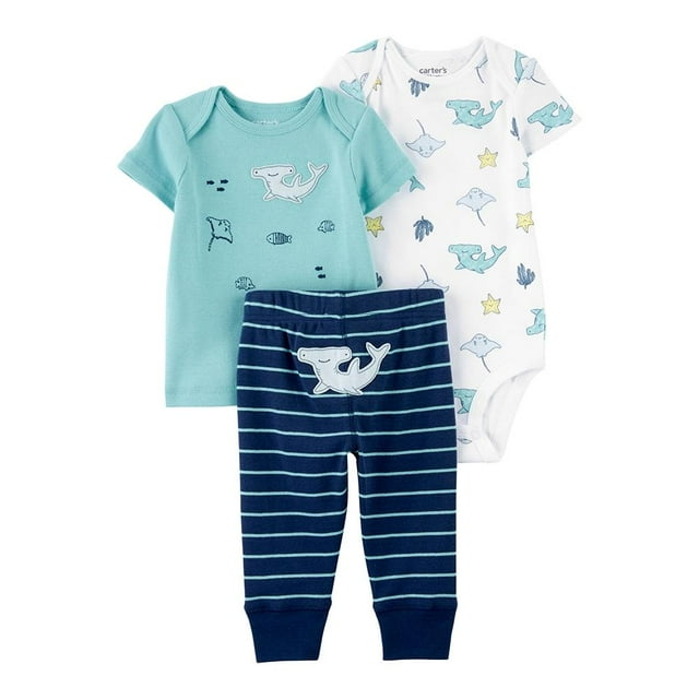 Conjunto Carter's Child of Mine Niño 12 M Estampado de Animales Marinos Azul 3 Piezas