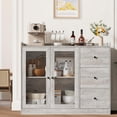 thumbnail image 2 of 48" Coffee Bar Cabinet, Buffet Cabinet Storage Cabinet with 3 Color Led Lights, Sideboard Modern Kitchen Buffet Table with 3 Drawers & Glass Doors, Coffee Bar for Kitchen, Dining Room Furniture, 2 of 9