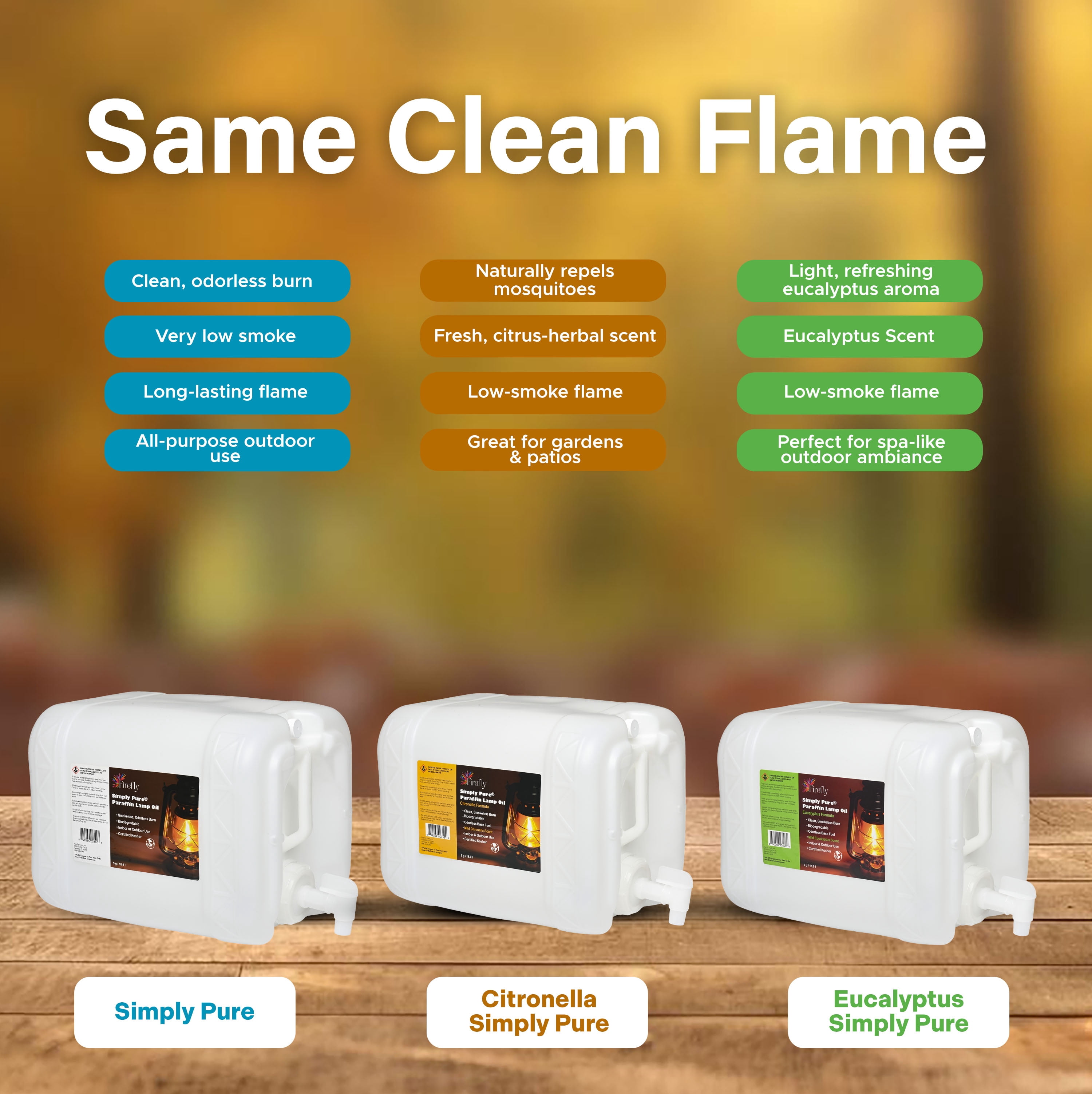 Firefly Bulk Kosher Lamp Oil, Virtually Odorless & Smokeless, Ultra Clean Burning Liquid Paraffin Fuel, 5 Gallons