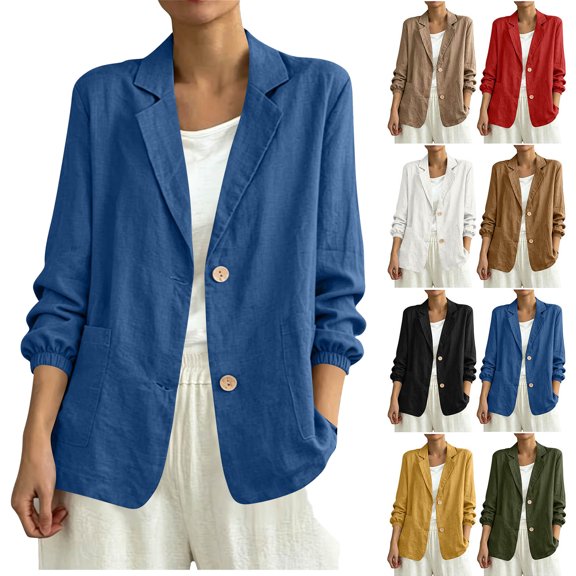 Blazers for Women Business Casual Long Sleeve One Button Pockets Suit Jackets Ndbuld Women's Fashion Loose Solid Color Business Workwear Shirt Casual Elasticated Elastic Sleeve Long Sleeve Jacket