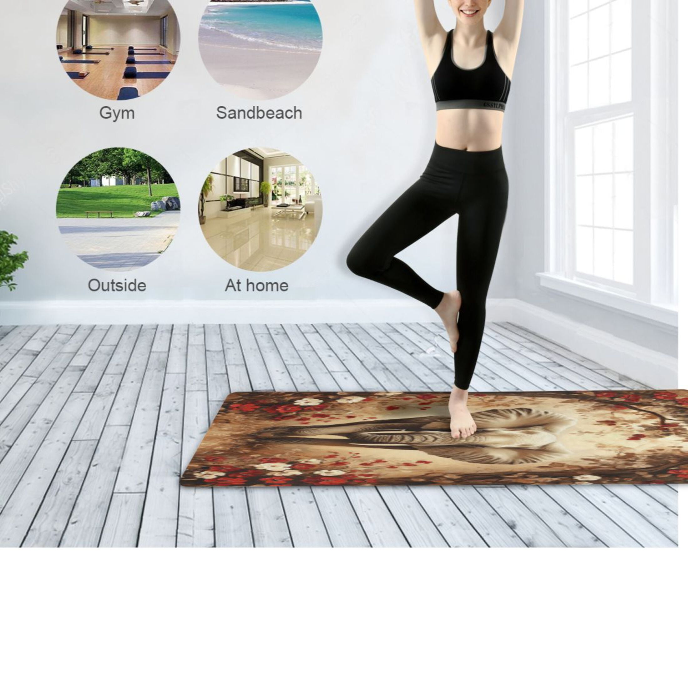 BZSMCE Yoga Mat Women Fitness Mat Graceful Elephant in Bloom Pattern