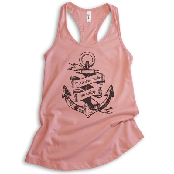 The Ocean Made Me Salty Tank Top, Ladies Racerback Tank Top, Vacation Tank, Beach Tank, Desert Pink, XX-Large